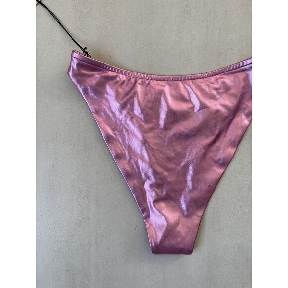 Revolve Superdown Swim Bikini Bottom Natalia Stretch Pink Metallic - Picture 6 of 9